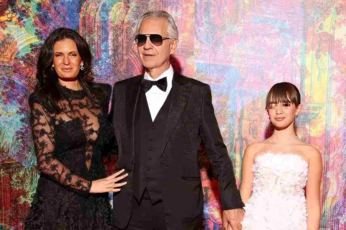 Andrea Bocelli con moglie e figlia alla prima del film "Francesca Cabrini"