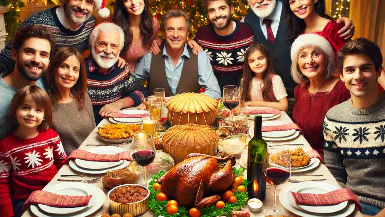 Famiglia al pranzo di Natale 