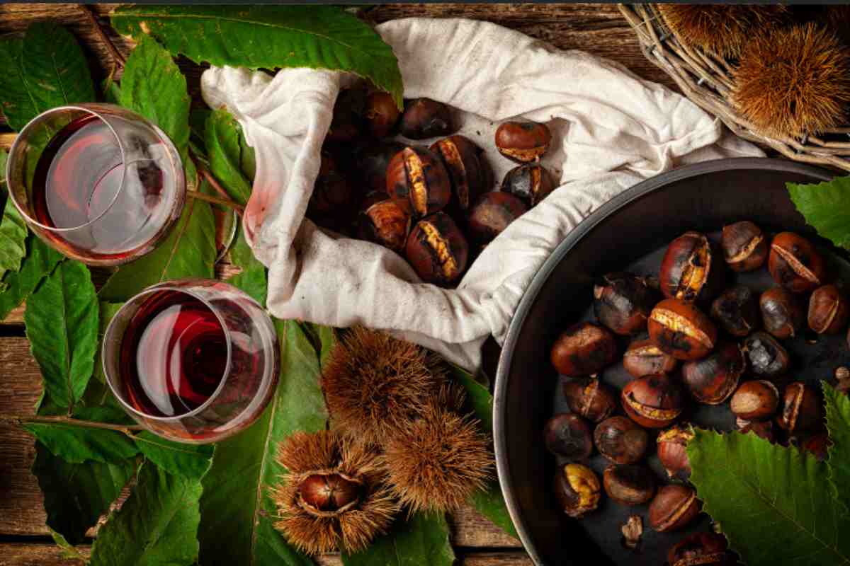 Vino e castagne a tavola