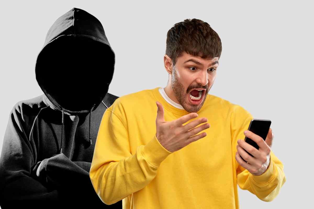 Uomo spaventato e hacker